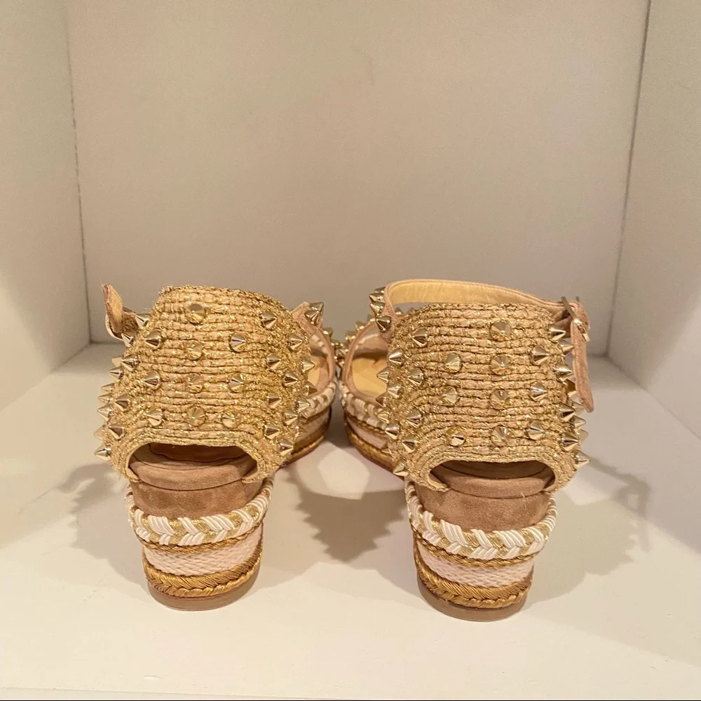 ❤️ Sold Christian louboutin Madmonica Espadrilles Wedge Sandals Spike Gold - Picture 10 of 14